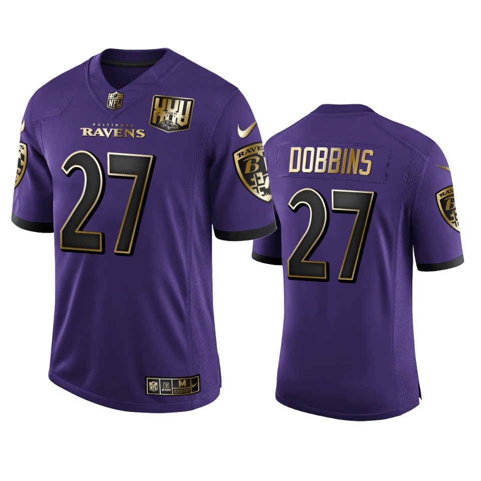 men's ravens j.k. dobbins purple 25th season golden limited jersey