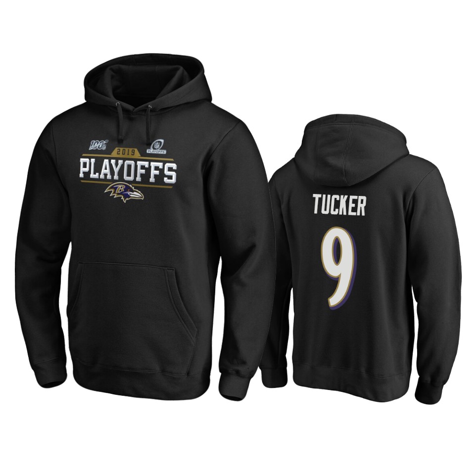 men's ravens justin tucker black 2019 nfl playoffs bound chip shot pullover hoodie