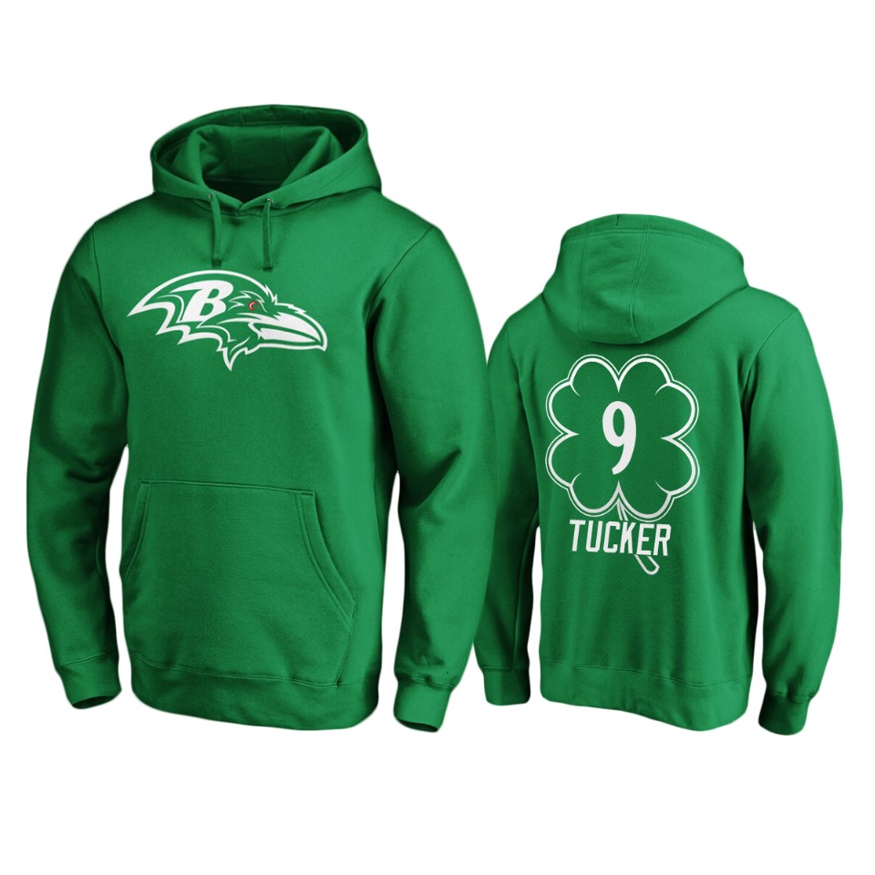 men's ravens justin tucker green st. patrick's day white logo hoodie