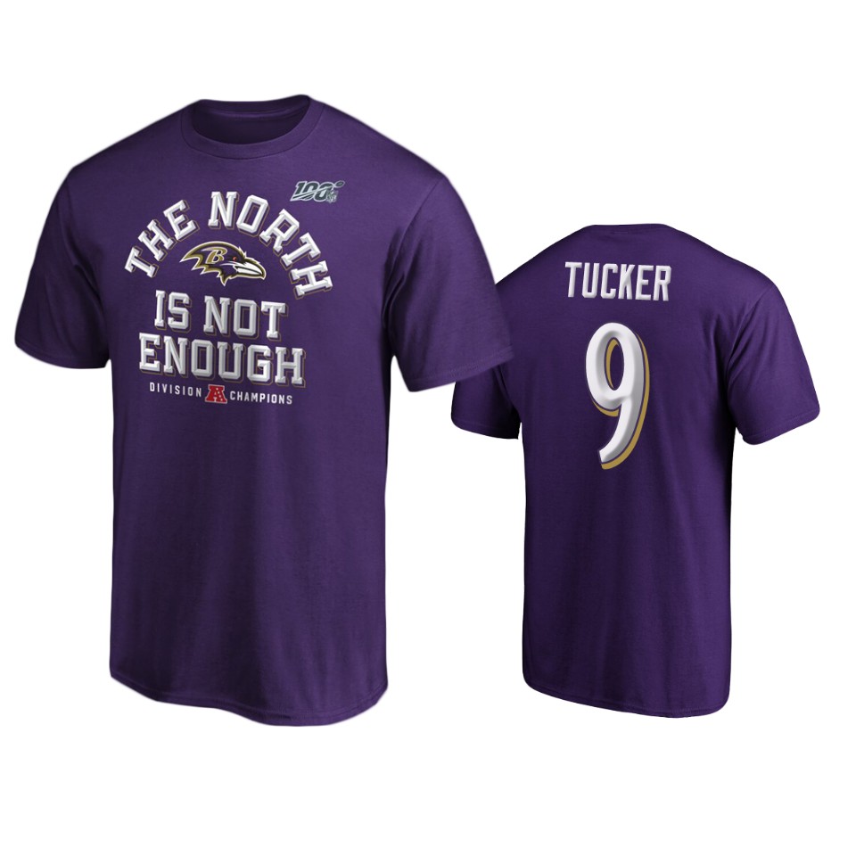 men's ravens justin tucker purple 2019 afc north division champions t shirt