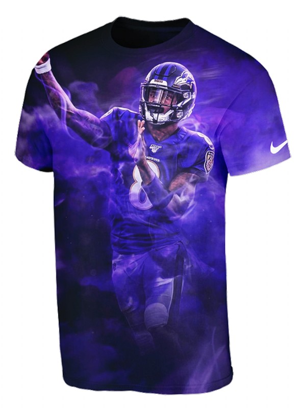men's ravens lamar jackson 3d printed purple player graphic t shirt
