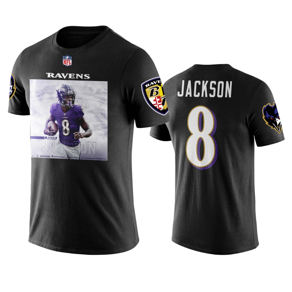 men's ravens lamar jackson black player graphic name & number t shirt