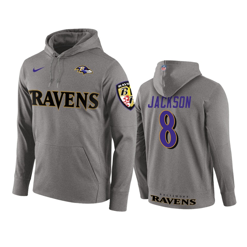 men's ravens lamar jackson gray circuit wordmark hoodie