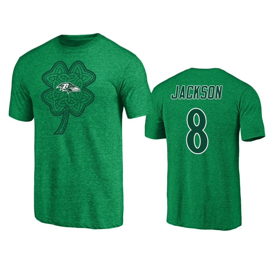 men's ravens lamar jackson heathered kelly green st. patrick's day paddy's pride t shirt