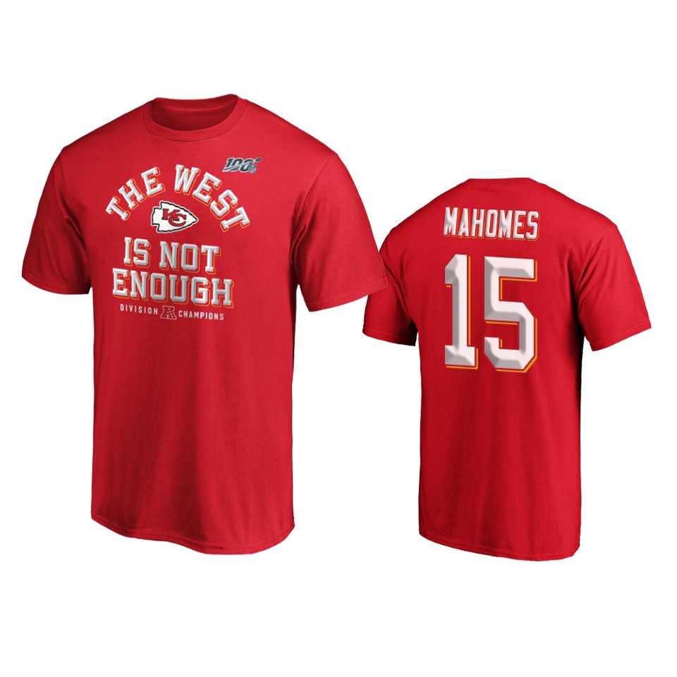 men's ravens patrick mahomes red 2019 afc west division champions cover two t shirt