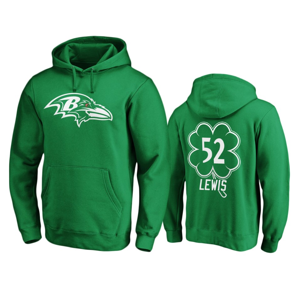 men's ravens ray lewis green st. patrick's day white logo hoodie