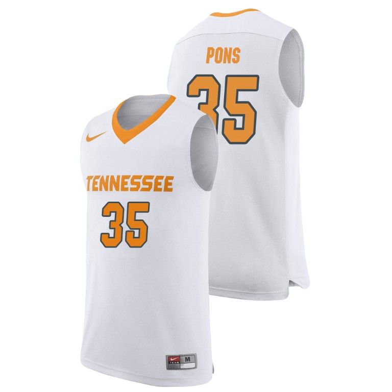 men's tennessee volunteers yves pons white replica college basketball jersey