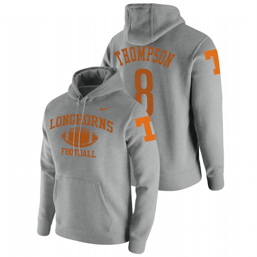 men's texas longhorns casey thompson pullover heathered gray retro football hoodie