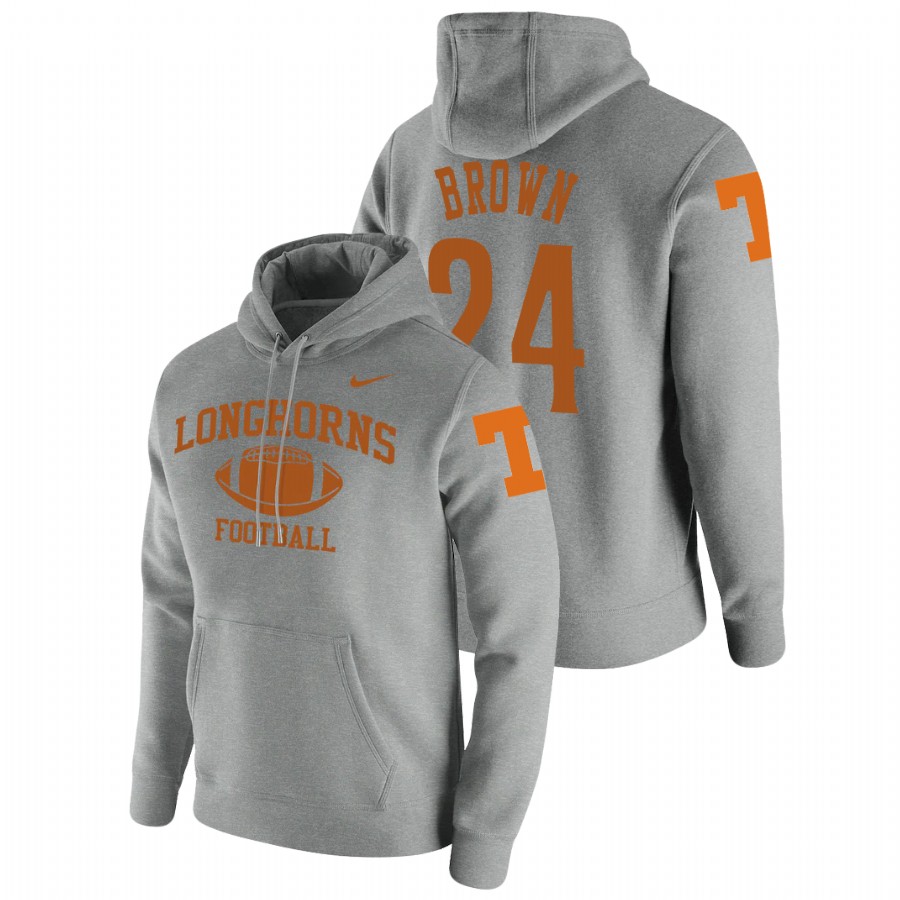 men's texas longhorns derrian brown pullover heathered gray retro football hoodie