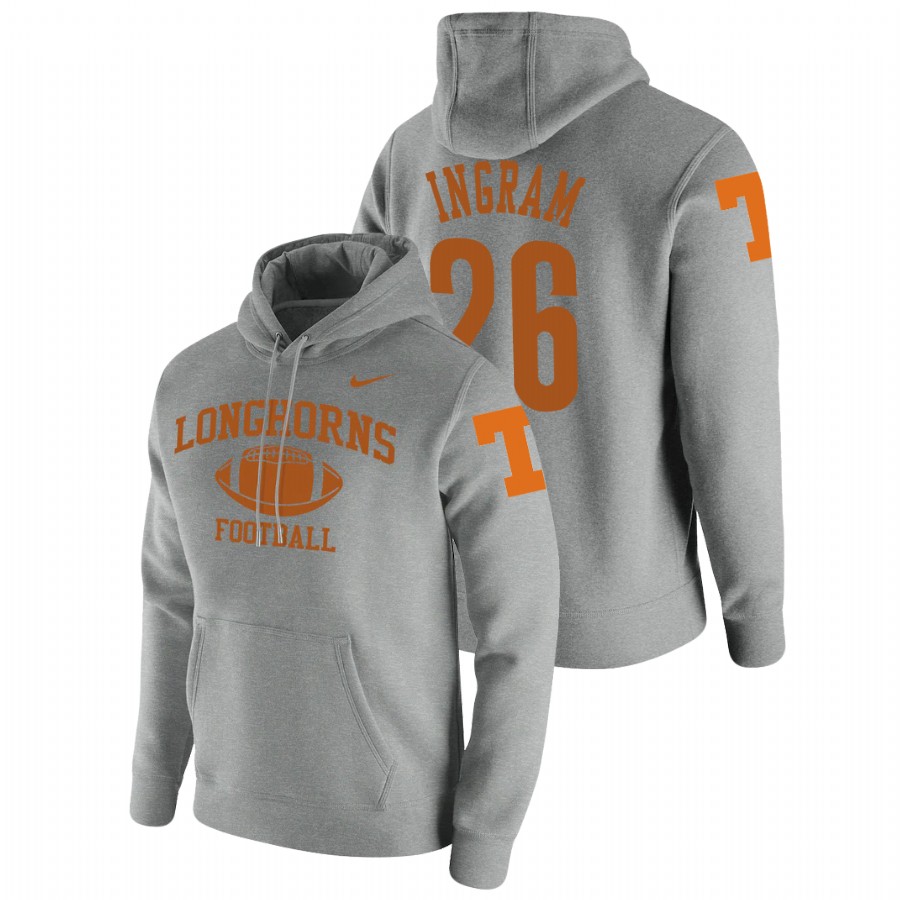 men's texas longhorns keaontay ingram pullover heathered gray retro football hoodie
