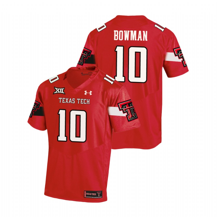 men's texas tech red raiders alan bowman red replica football team jersey