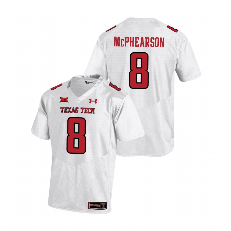 men's texas tech red raiders zech mcphearson white college football replica jersey