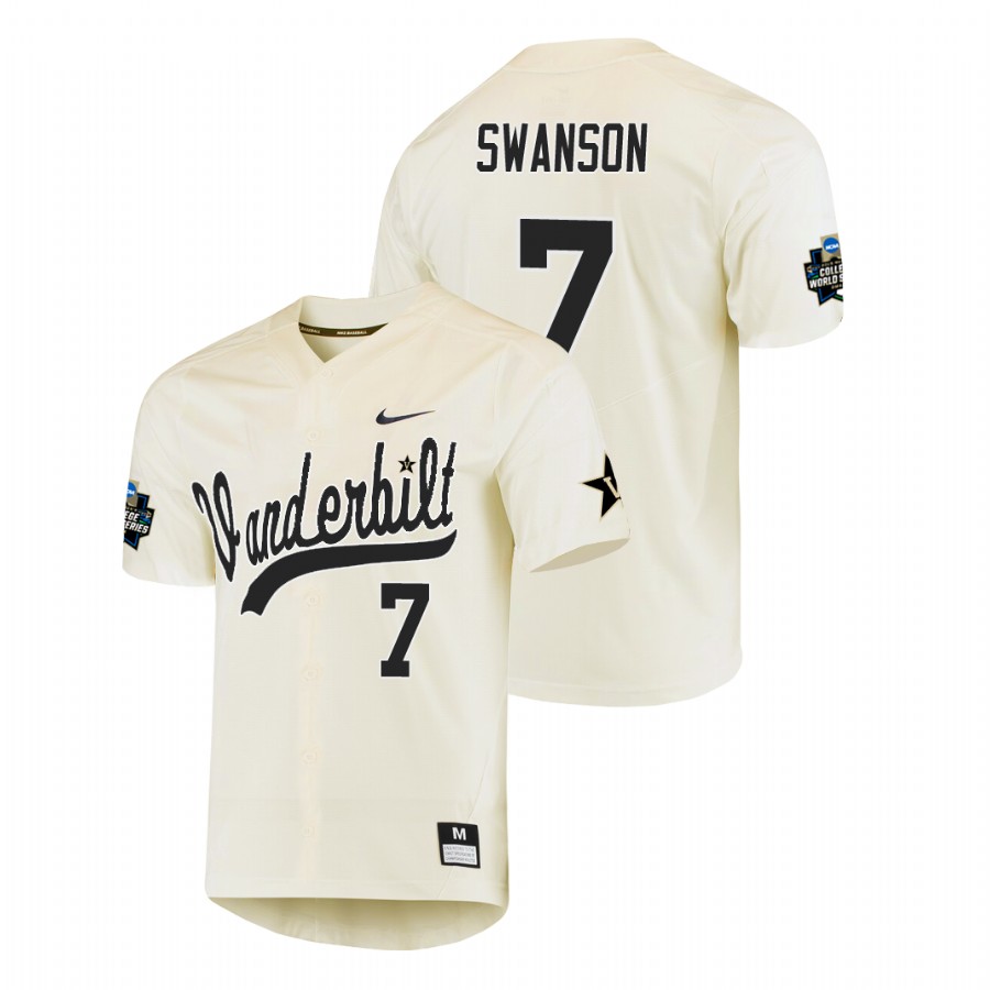 men's vanderbilt commodores dansby swanson baseball college world series cream jersey