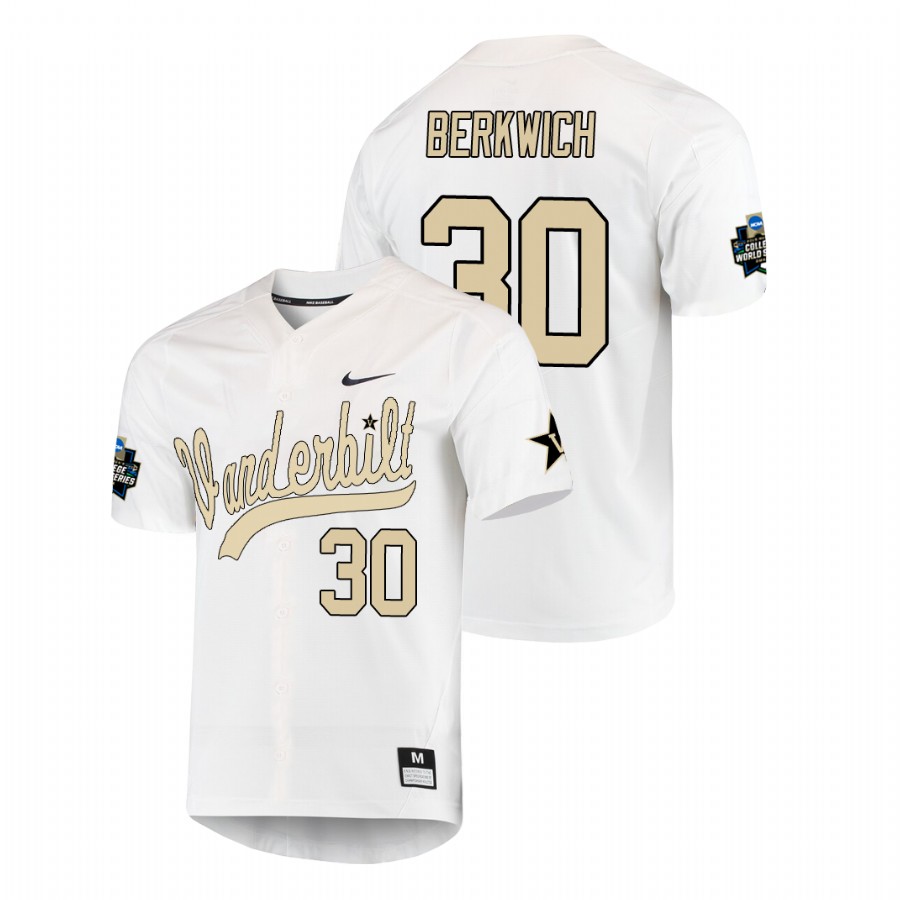 men's vanderbilt commodores nelson berkwich baseball college world series white jersey