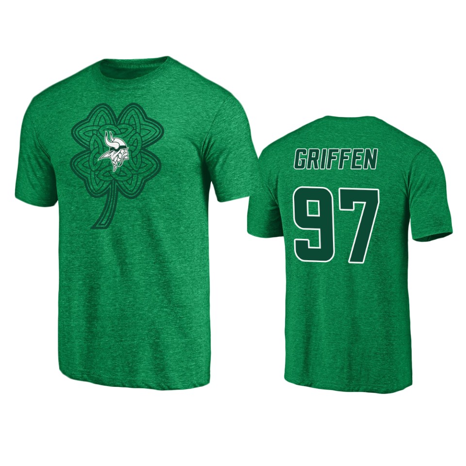 men's vikings everson griffen heathered kelly green st. patrick's day paddy's pride t shirt
