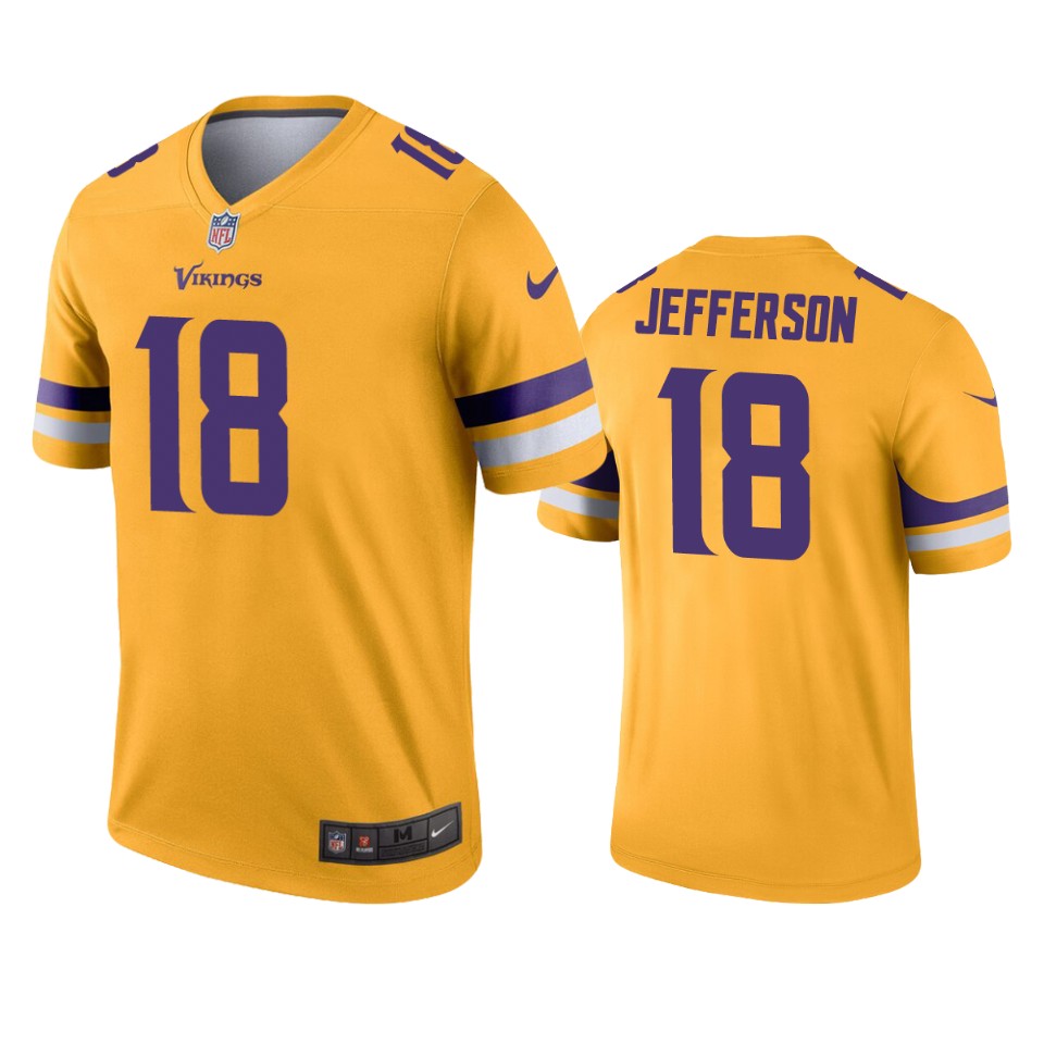 men's vikings justin jefferson gold inverted legend jersey