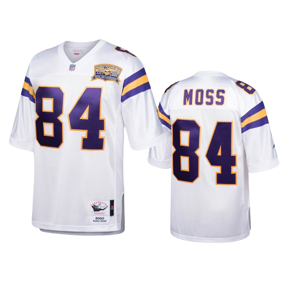 men's vikings randy moss white 2000 authentic throwback jersey