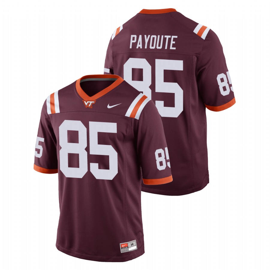 men's virginia tech hokies jaden payoute maroon replica football game jersey