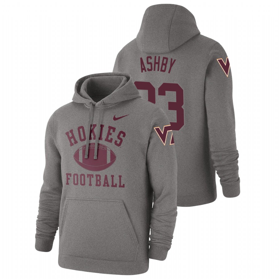 men's virginia tech hokies rayshard ashby pullover heathered gray retro football hoodie