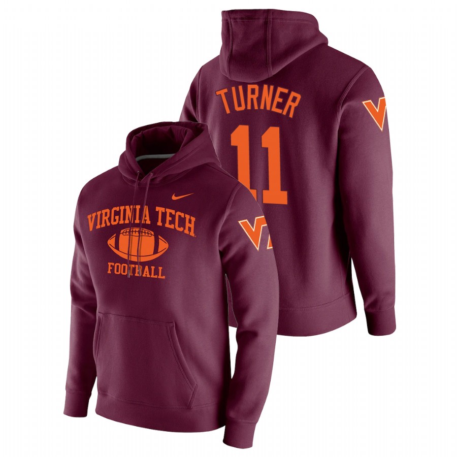 men's virginia tech hokies tre turner pullover maroon retro football hoodie