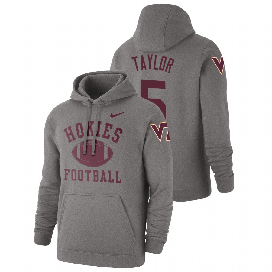 men's virginia tech hokies tyrod taylor pullover heathered gray retro football hoodie