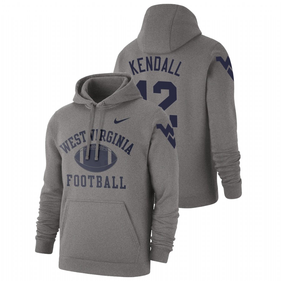 men's west virginia mountaineers austin kendall pullover heathered gray retro football hoodie
