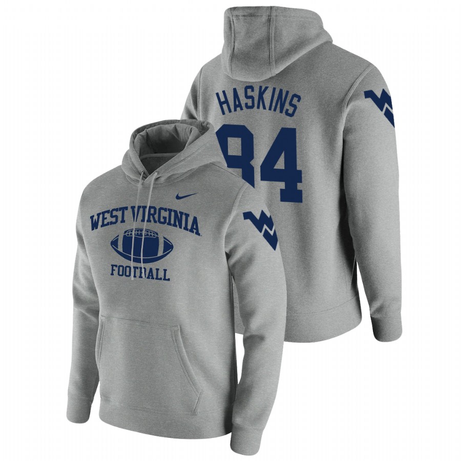 men's west virginia mountaineers jovani haskins pullover gray retro football hoodie