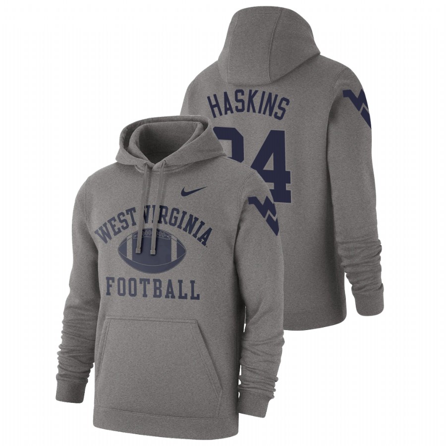 men's west virginia mountaineers jovani haskins pullover heathered gray retro football hoodie