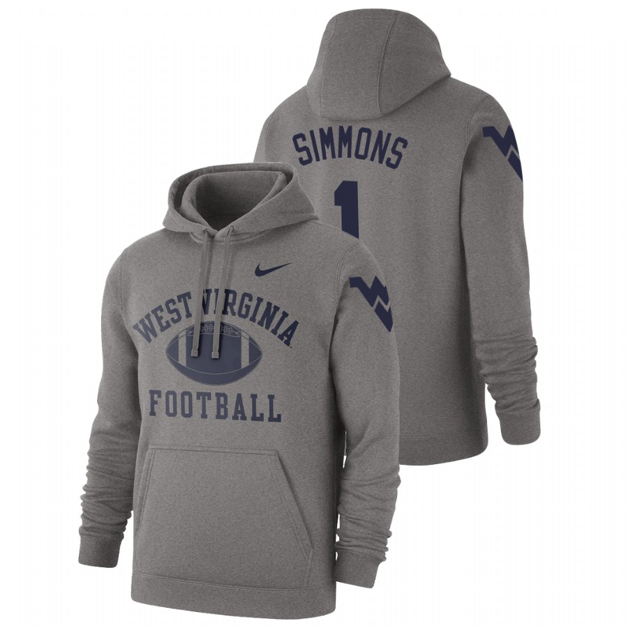men's west virginia mountaineers t.j. simmons pullover heathered gray retro football hoodie
