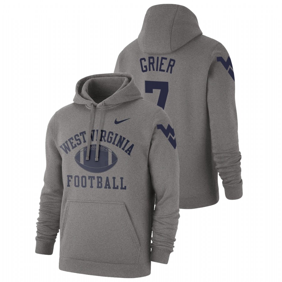 men's west virginia mountaineers will grier pullover heathered gray retro football hoodie