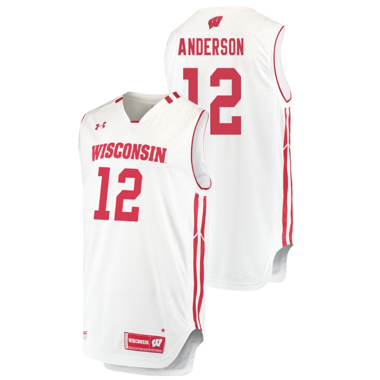 men's wisconsin badgers trevor anderson white replica college basketball jersey