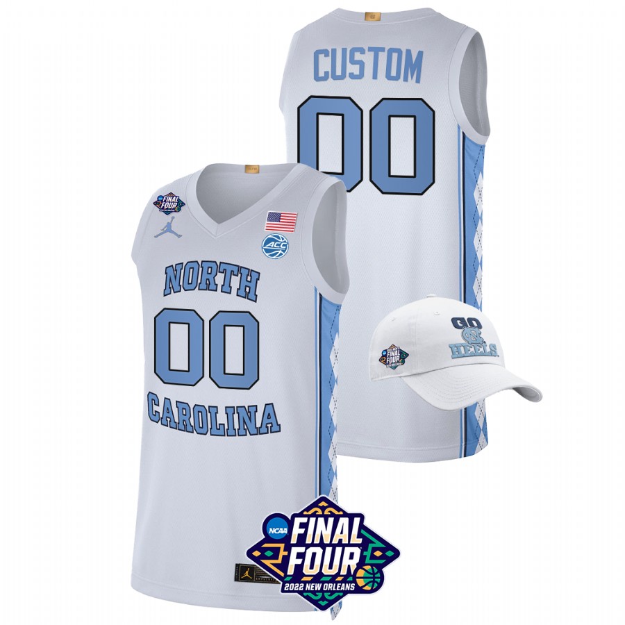 men north carolina tar heels custom basketball 2022 march madness final four white jersey