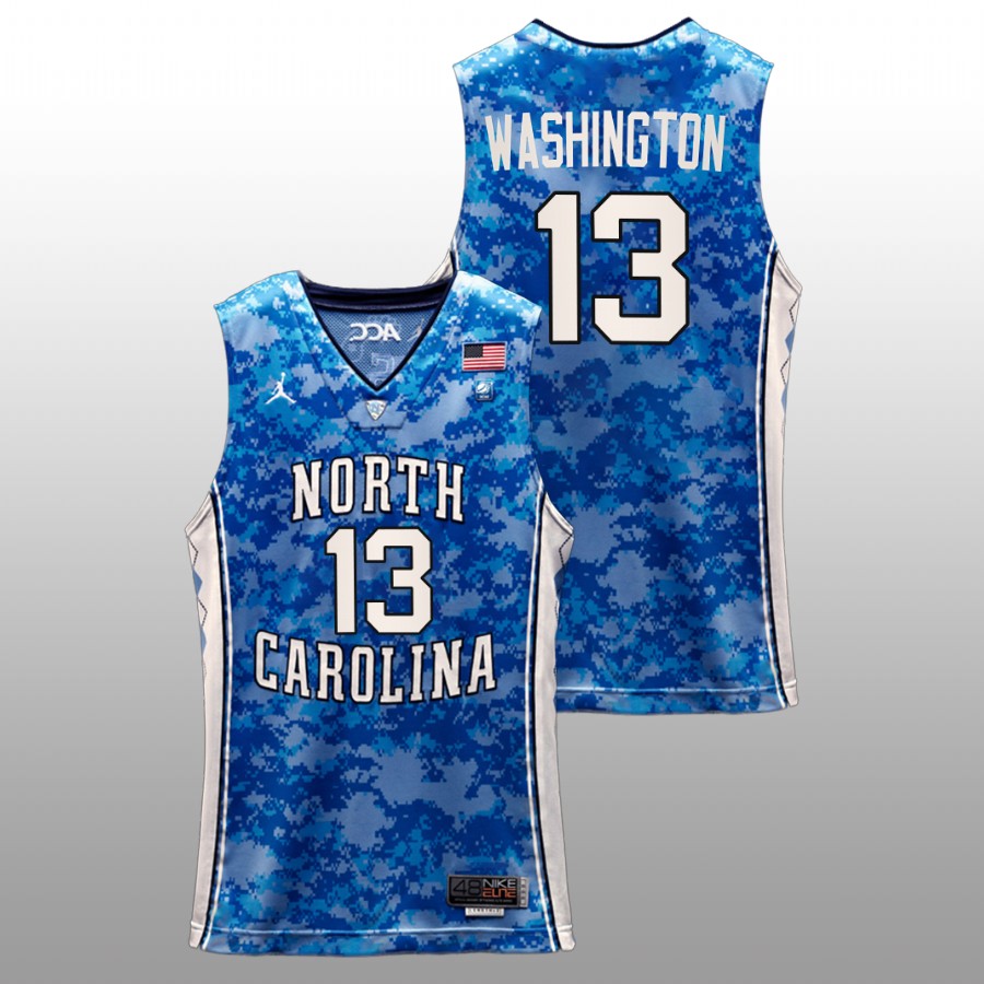 men north carolina tar heels jalen washington 2022 basketball carrier classic veterans day blue jersey