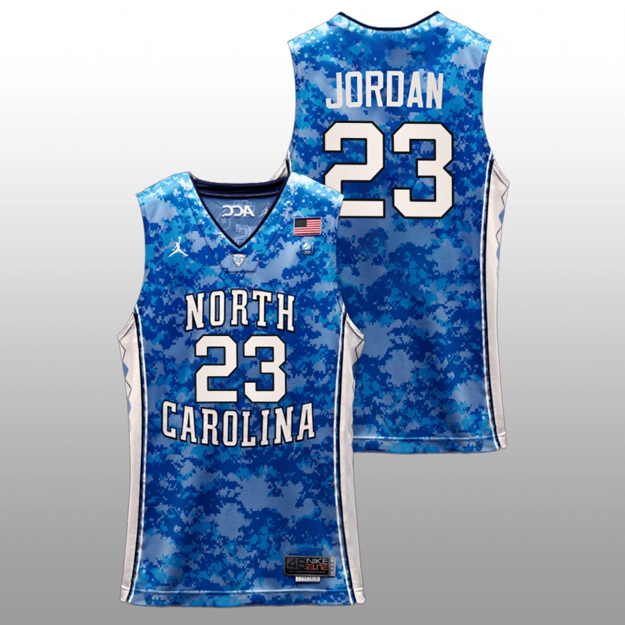 men north carolina tar heels michael jordan 2022 basketball carrier classic veterans day blue jersey