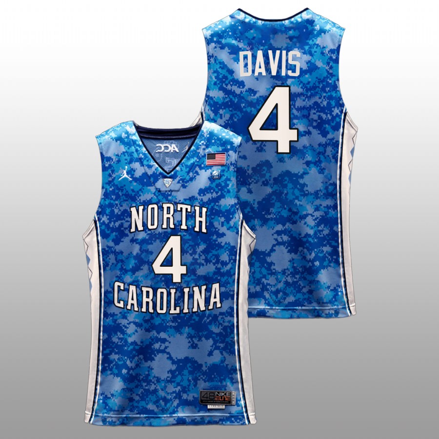 men north carolina tar heels r.j. davis 2022 basketball carrier classic veterans day blue jersey
