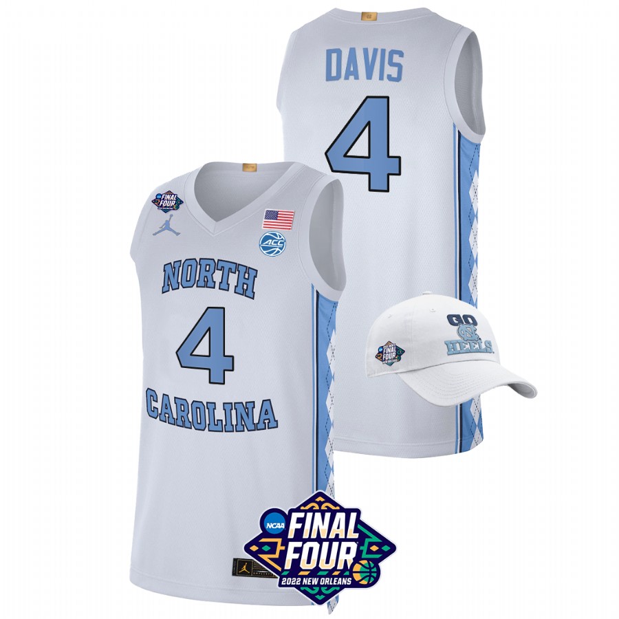 men north carolina tar heels r.j. davis basketball 2022 march madness final four white jersey