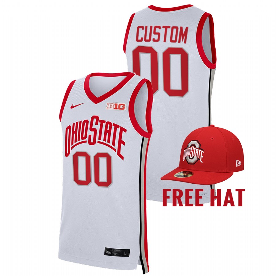 men ohio state buckeyes custom 2021 22 free hat college basketball white jersey