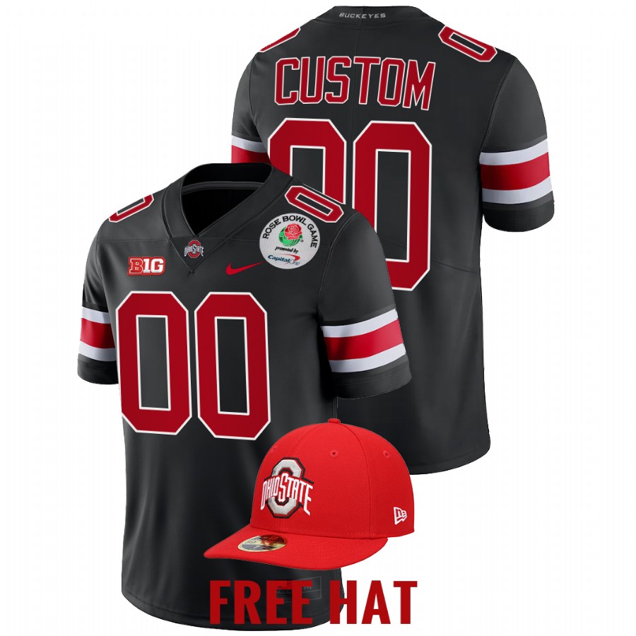 men ohio state buckeyes custom free hat 2022 rose bowl black jersey