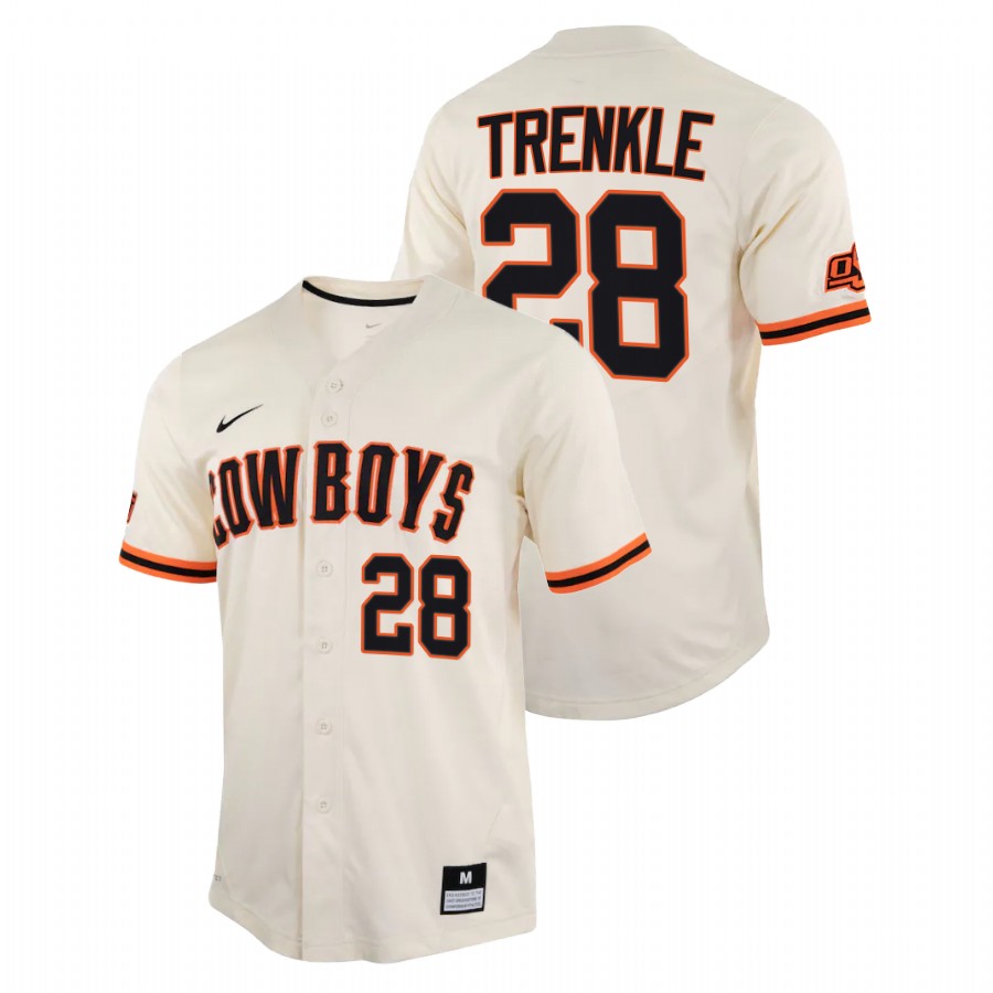 men oklahoma state cowboys caeden trenkle cream college baseball replica jersey