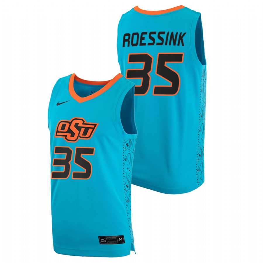 men oklahoma state cowboys hidde roessink 2020 21 college basketball blue jersey