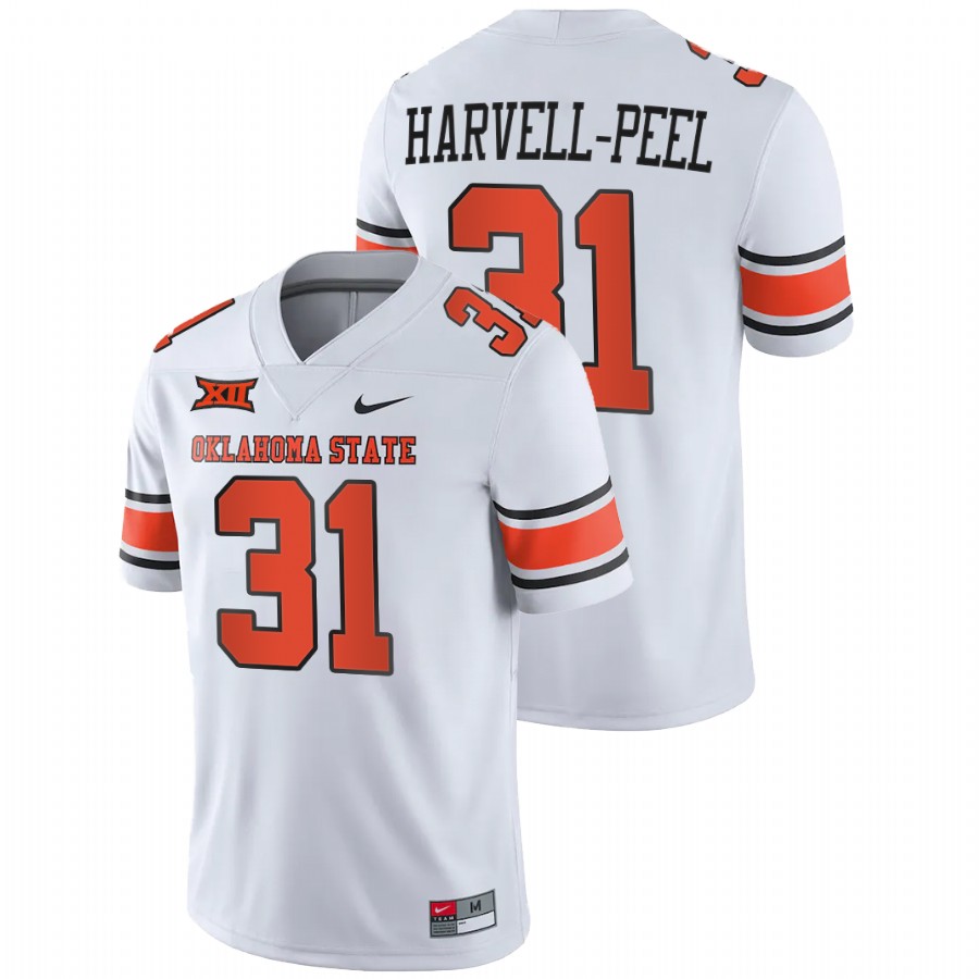 men oklahoma state cowboys kolby harvell peel 2021 22 throwback college football white jersey