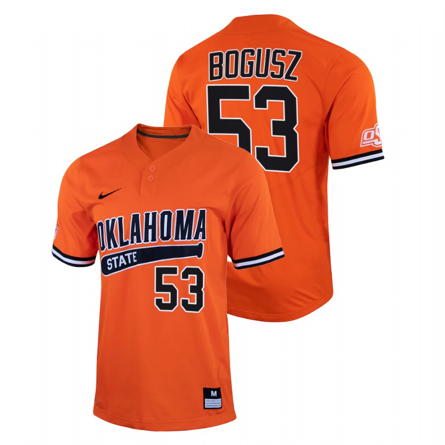 men oklahoma state cowboys ryan bogusz orange 2022college baseball two button jersey