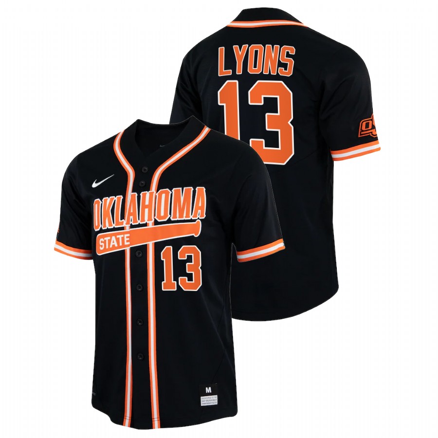 men oklahoma state cowboys tyler lyons black college baseball replica jersey