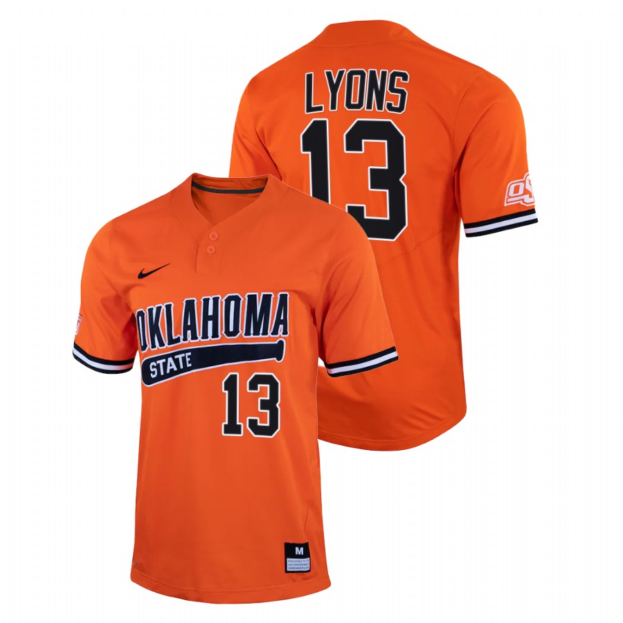 men oklahoma state cowboys tyler lyons orange college baseball two button jersey