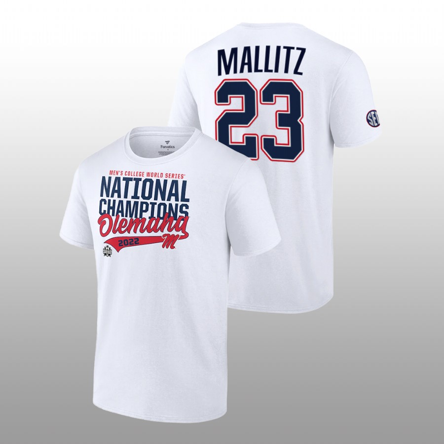 men ole miss rebels 2022 college world series champions ncaa baseball josh mallitz white t shirt