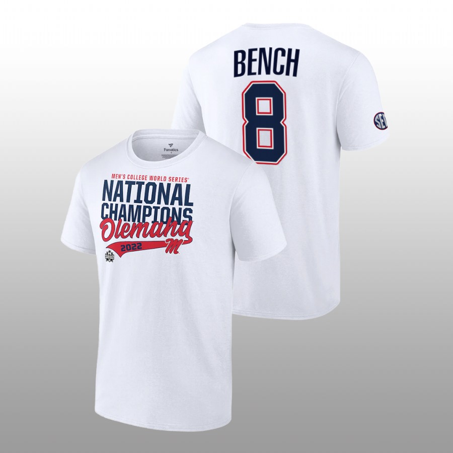 men ole miss rebels 2022 college world series champions ncaa baseball justin bench white t shirt