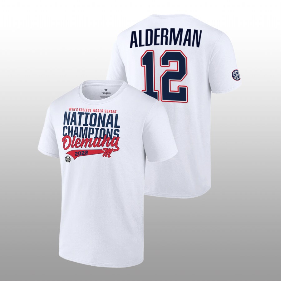 men ole miss rebels 2022 college world series champions ncaa baseball kemp alderman white t shirt