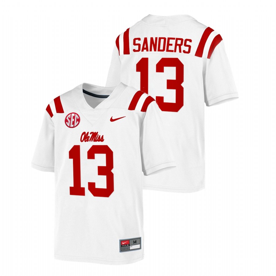 men ole miss rebels braylon sanders 2021 22 game college football white jersey