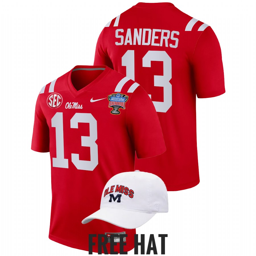 men ole miss rebels braylon sanders college football playoff 2022 sugar bowl red jersey