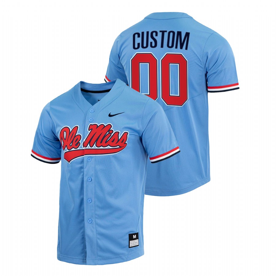 men ole miss rebels custom blue college baseball full button jersey